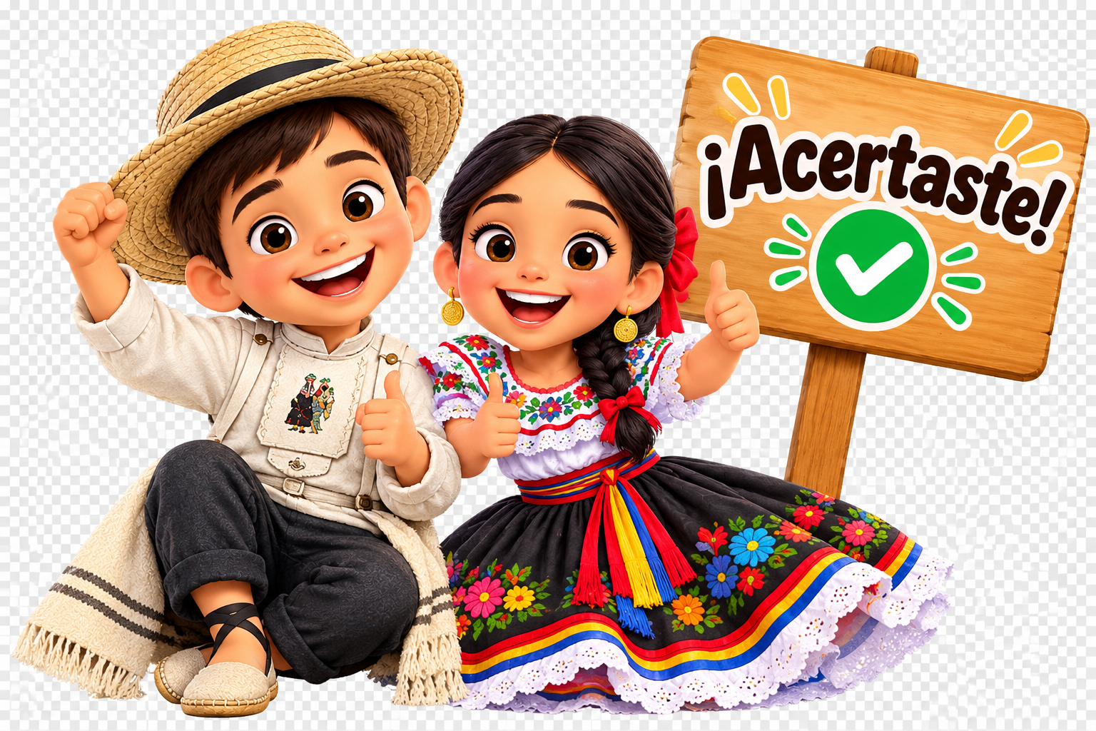 Niños celebrando una respuesta correcta. Toca para ir a Aprender